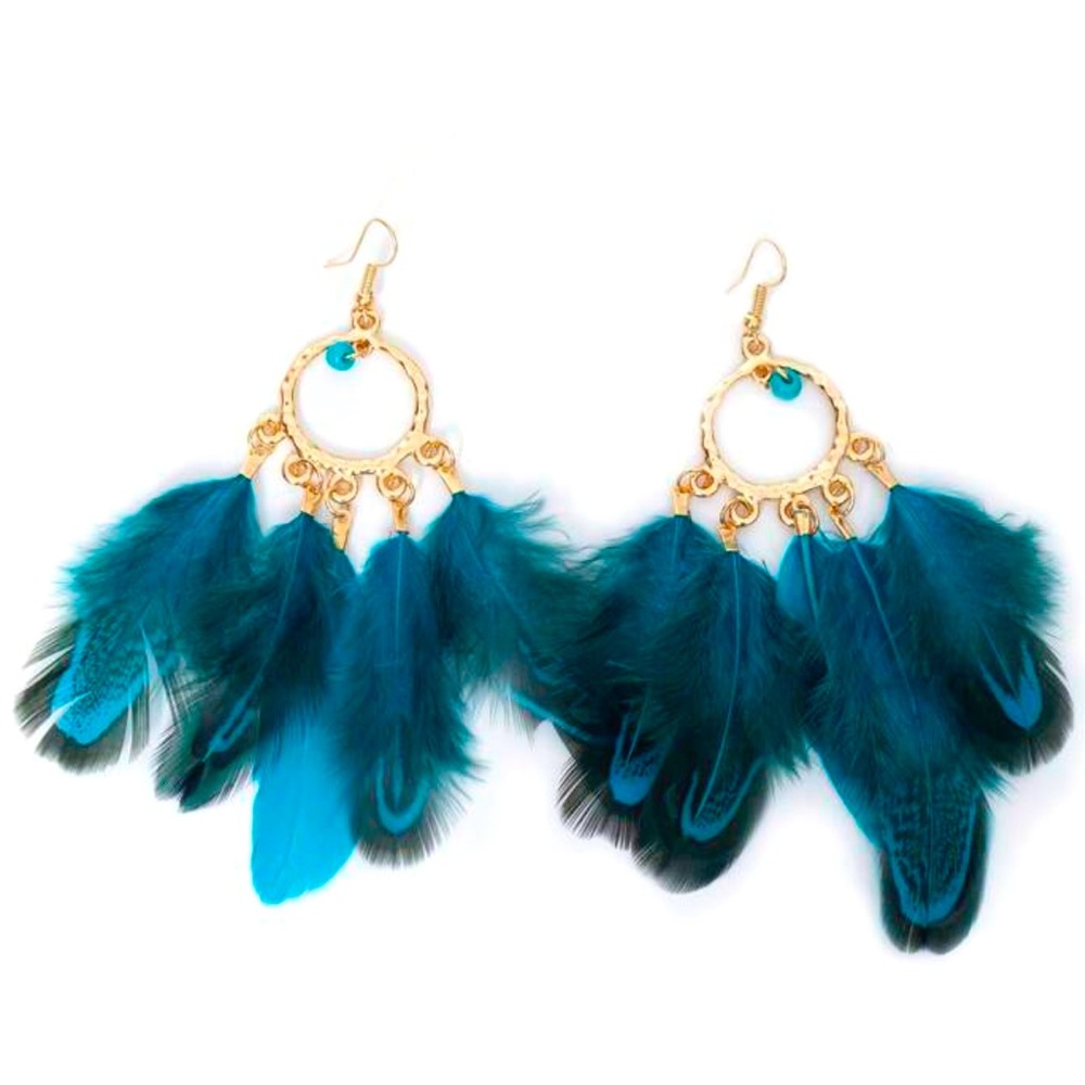 Bohemian Gypsy Feather Dreamcatcher Beaded Charm Drop Statement Earrings